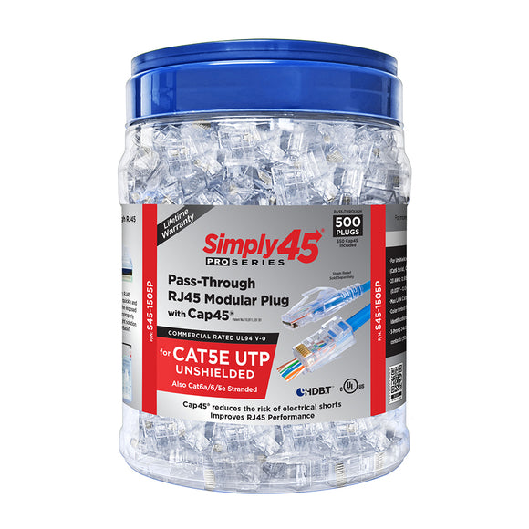 S45-1505P | PROSeries Pass Through Blue Tint - Cat5e UTP with Cap45™ - 500pc Jar