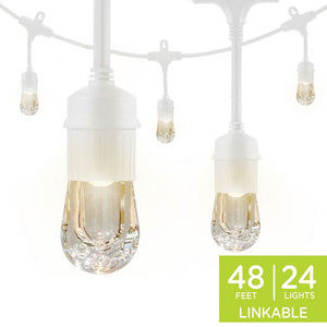 Enbrighten Classic LED Cafe Lights, 48ft, 24 Acrylic Bulbs, White Cord