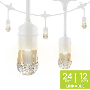Enbrighten Classic LED Cafe Lights, 24ft, 12 Acrylic Bulbs, White Cord