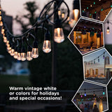Enbrighten Seasons Vintage LED Cafe Lights, 48ft, 24 Acrylic Bulbs, White Cord
