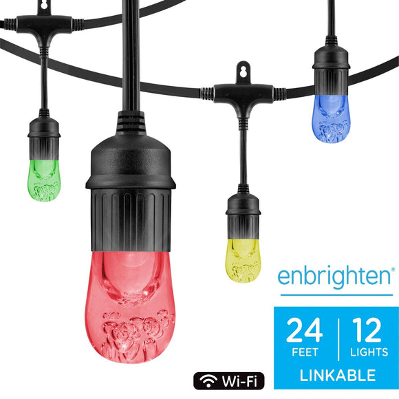 Enbrighten Seasons Wi-Fi LED Classic Café Lights, 12 Bulbs, 24ft
