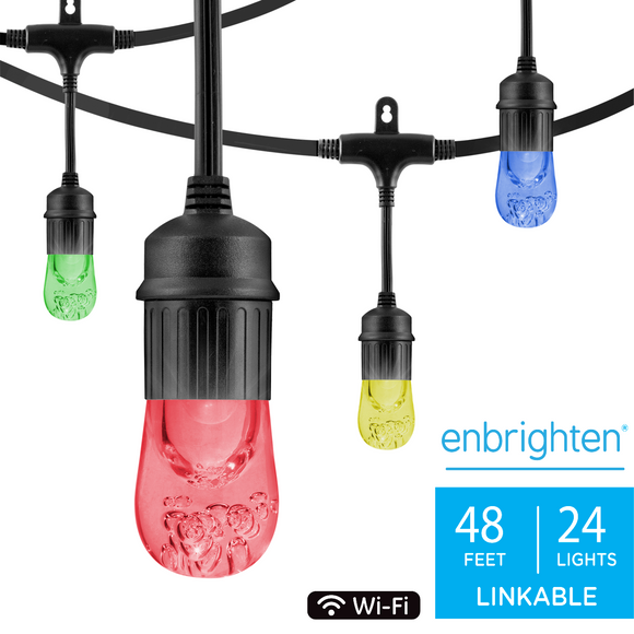 Enbrighten Seasons Wi-Fi LED Classic Café Lights, 24 Bulbs, 48ft