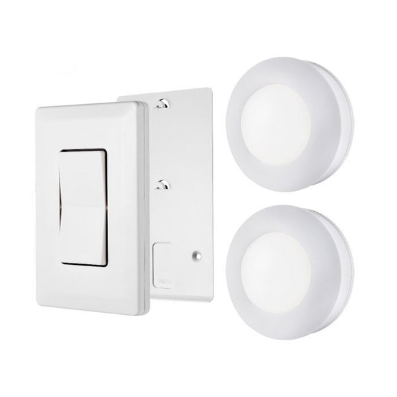 Energizer Battery Operated LED Puck Light With Wall Switch Remote, 2 Pack, White