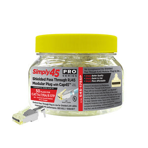 ProSeries Pass Through Shielded Yellow Tint, Hi/Lo Stagger - Cat7a/7/6a/6 STP, Cap45™ & Bar45™ - 50pc Jar
