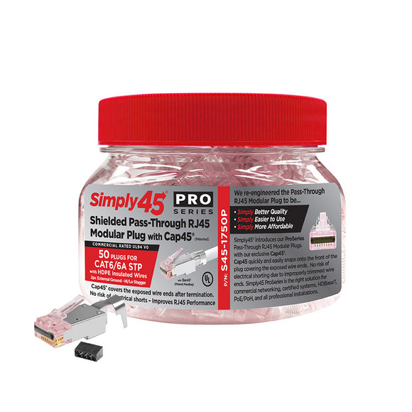 ProSeries Pass Through Shielded Red Tint, Hi/Lo Stagger - Cat6/6a STP with Cap45™ & Bar45- 50pc Jar